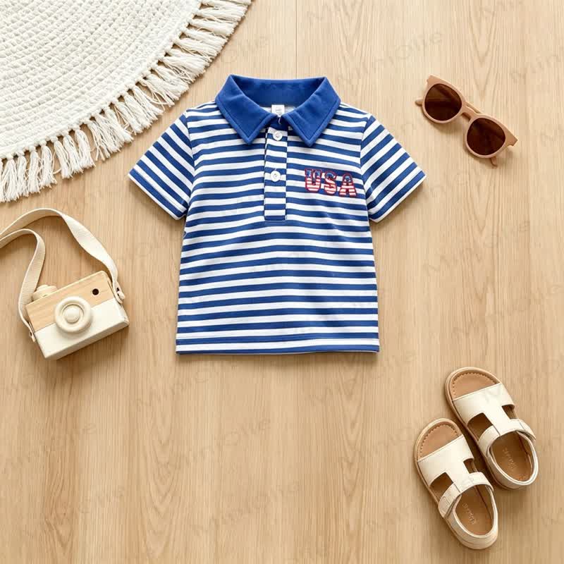 Baby Boys Striped Polo Shirt and Blue Shorts 2-piece Set - image 3