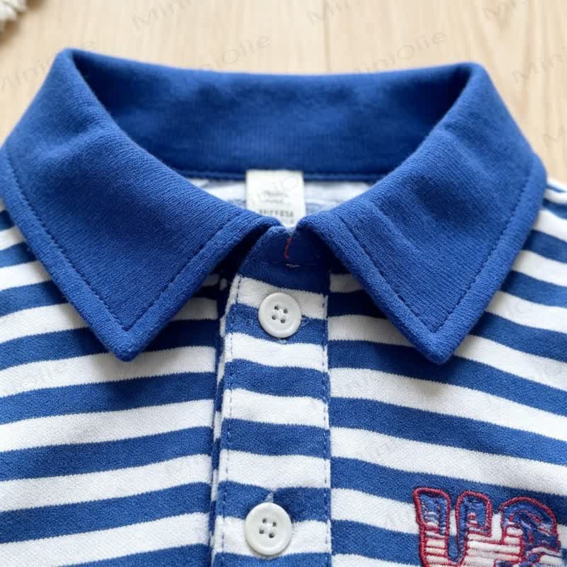 Baby Boys Striped Polo Shirt and Blue Shorts 2-piece Set - image 5