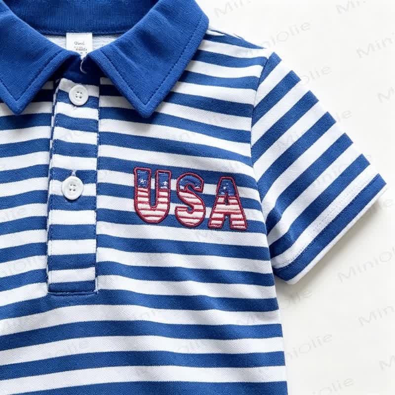 Baby Boys Striped Polo Shirt and Blue Shorts 2-piece Set - image 7