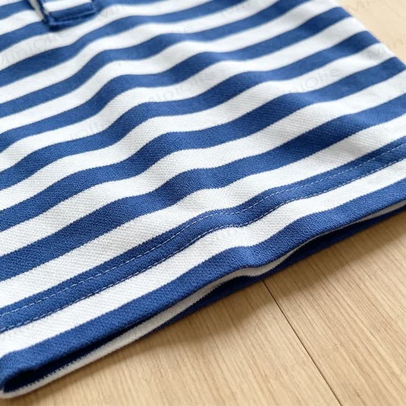 Baby Boys Striped Polo Shirt and Blue Shorts 2-piece Set - image 8