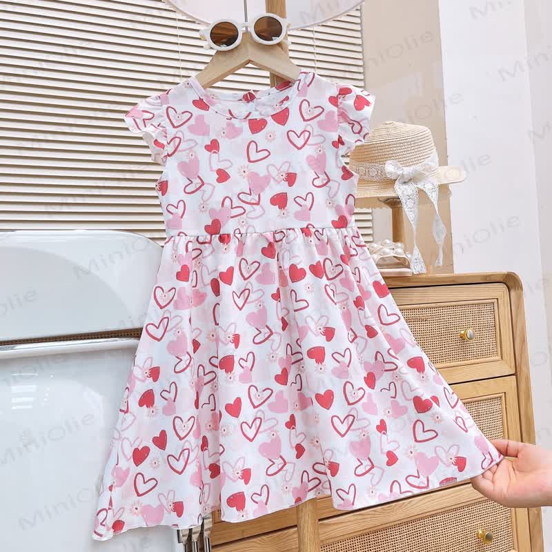 Toddler Baby Girl Flutter Sleeve Summer Dress - White Heart - 8-9T - image 4