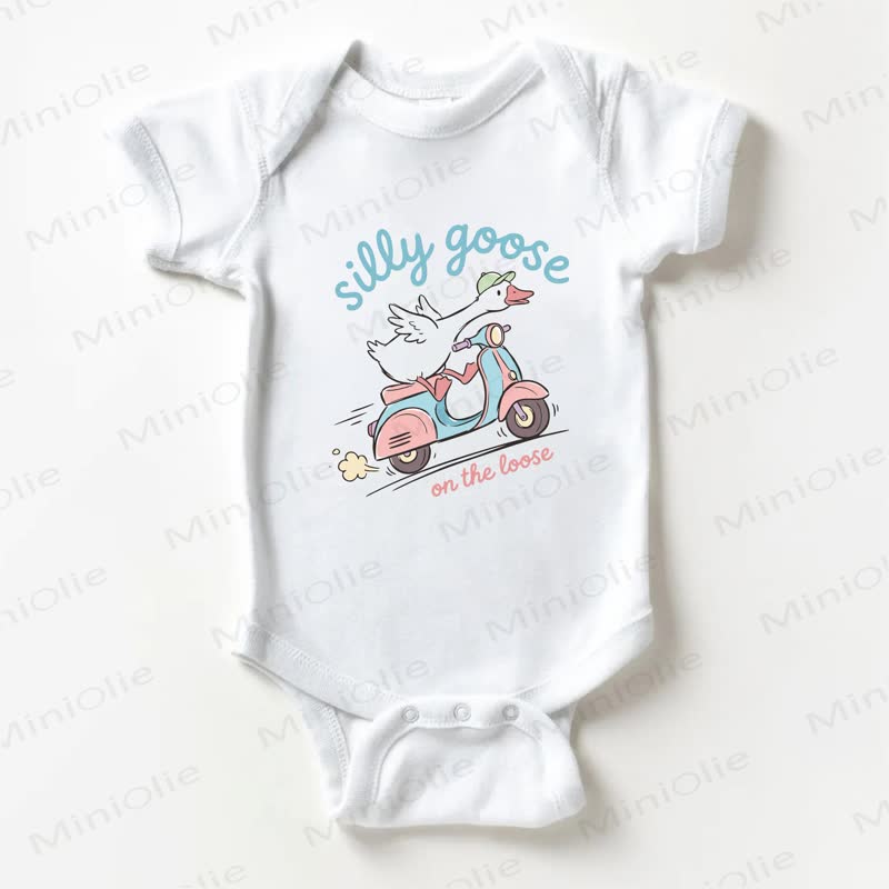SILLY GOOSE ON THE LOOSE Baby White Goose Print Bodysuit - White - 18-24M - image 1