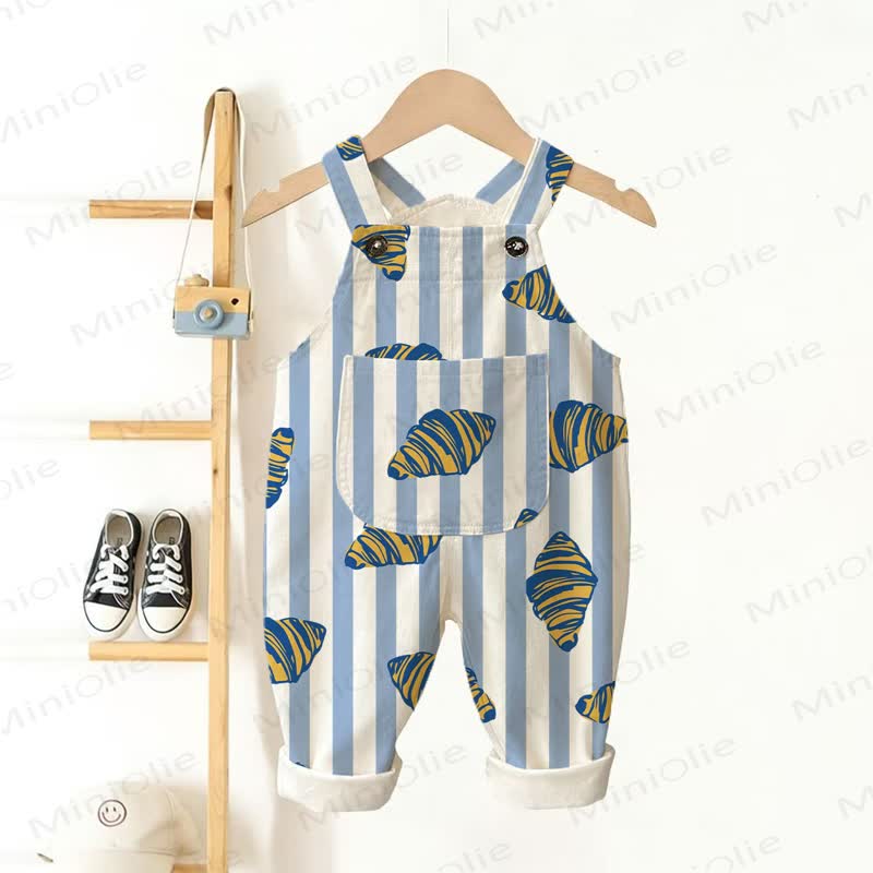 Baby Toddler White&Blue Croissant Blue Striped Overalls  - White&Blue - 3-5T - image 1