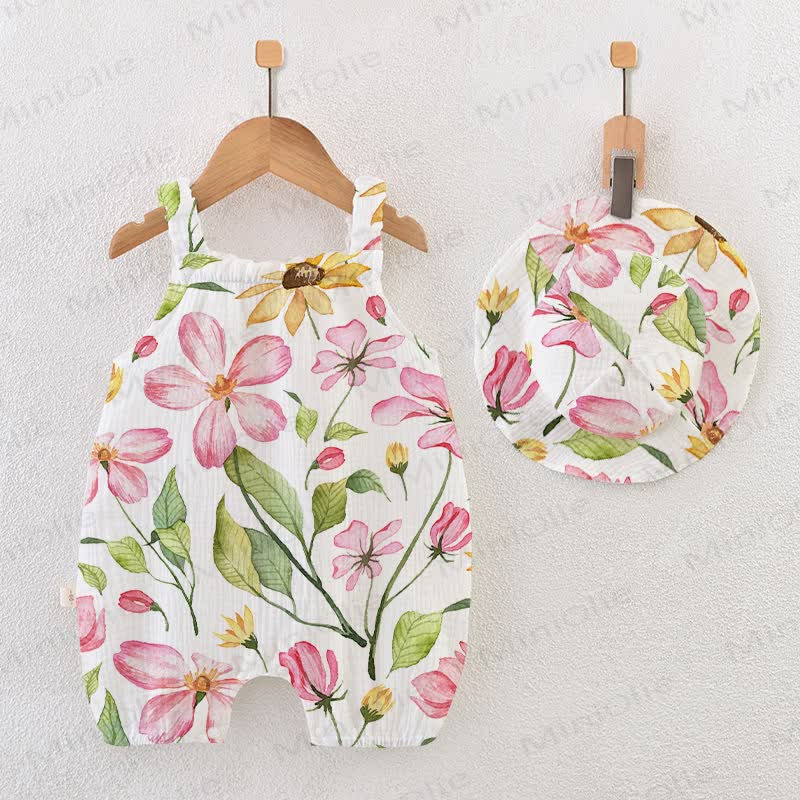 Baby Flower White Overall with Hat - White - 18-24M - image 1