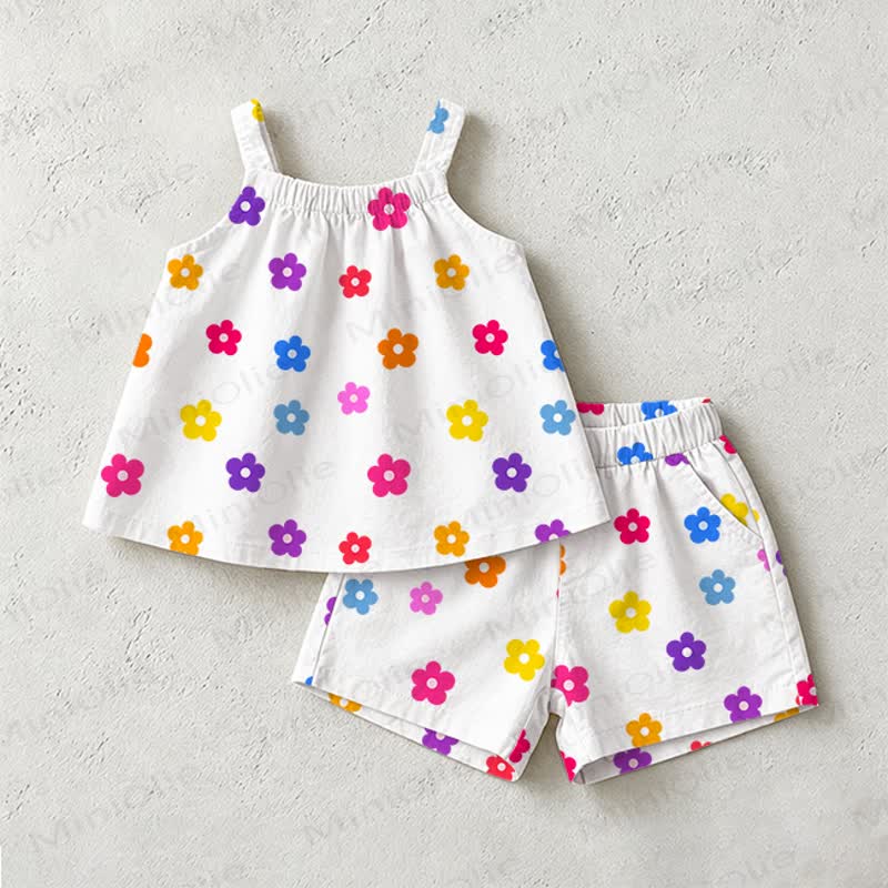 Baby Colorful Flower Print Tank Top and Shorts 2-Piece Set - White - 3-5T - image 1
