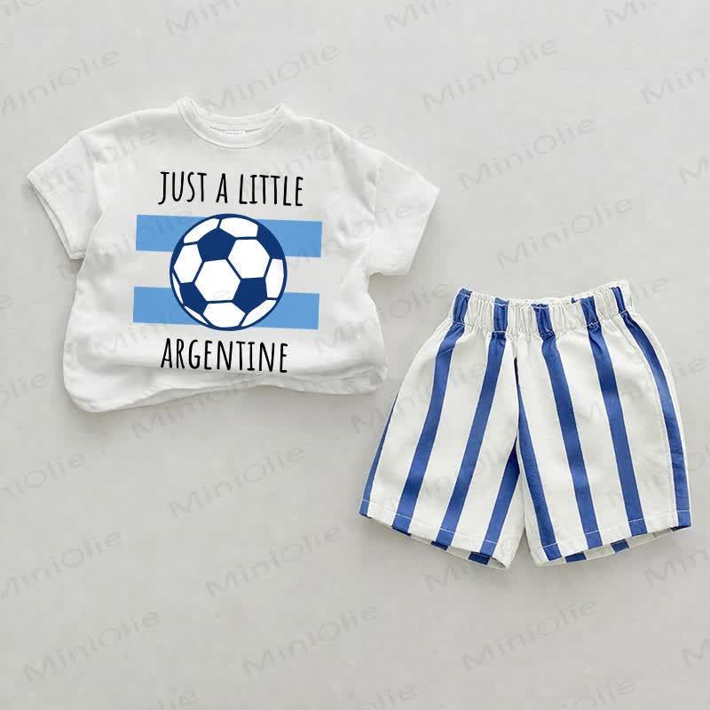JUST A LITTLE ARGENTINE Baby Soccer White&Blue Vertical Striped 2-piece Shorts Set - White&Blue - 2-3T - image 1