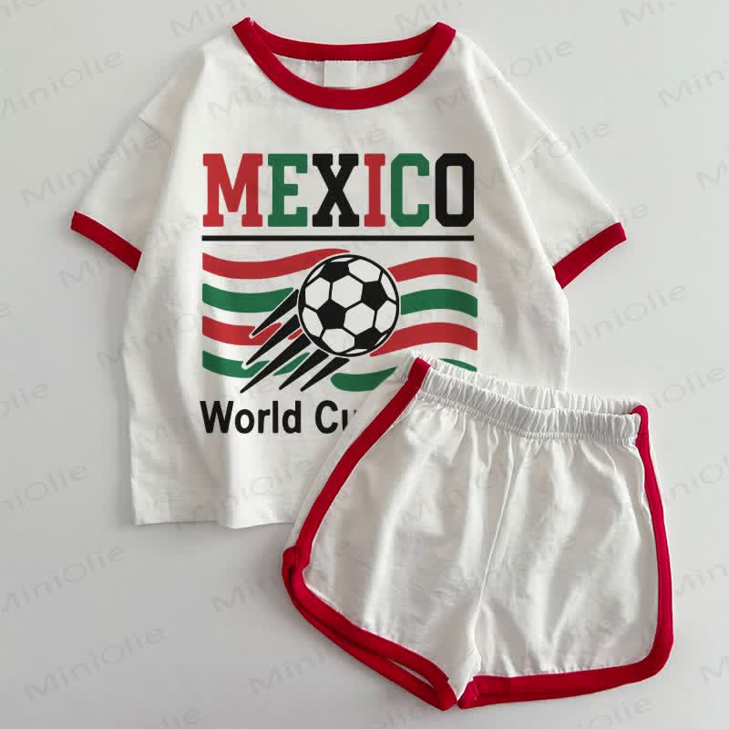 MEXICO WORLD CUP 2026 Baby Football Print White&Red T-shirt and Shorts 2-Piece Set - White&Red - 3-5T - image 1