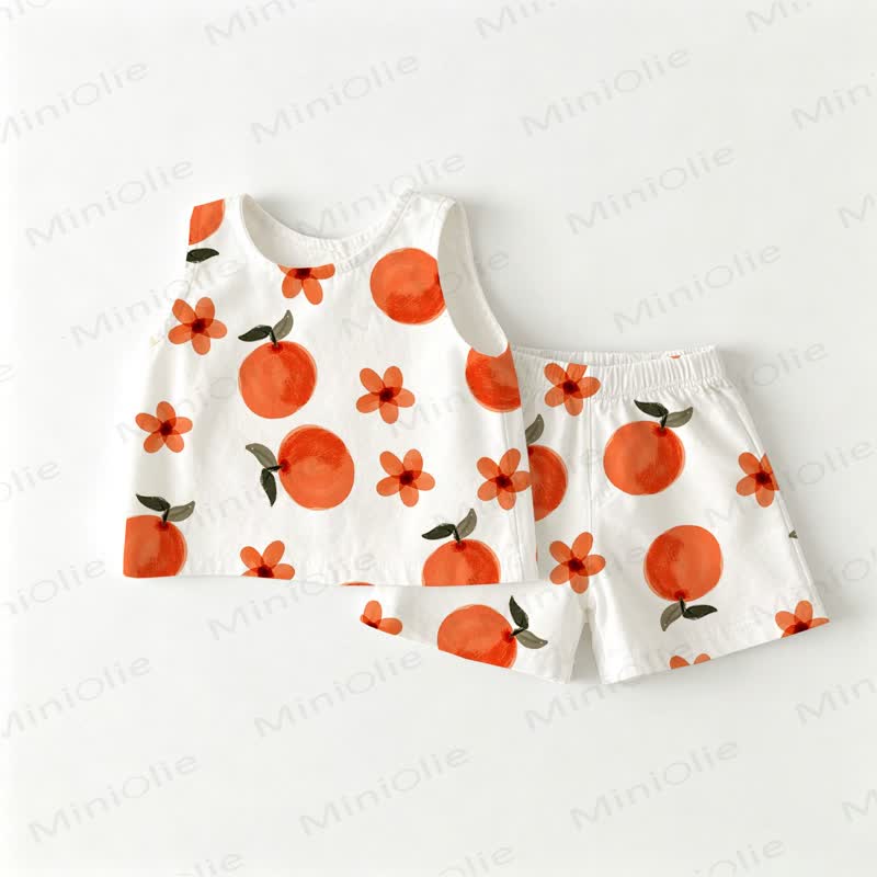 Baby Toddler Orange Print White Top and Shorts 2-piece Set - White - 3-4T - image 1