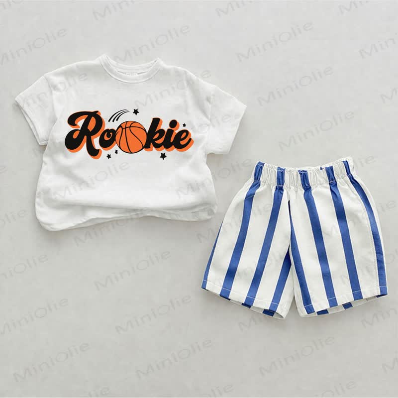 ROOKIE Baby Basketball Blue Vertical Striped 2-piece Shorts Set - White&Blue - 2-3T - image 1
