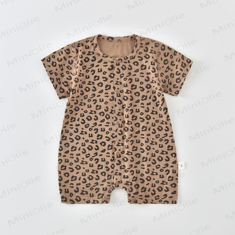 Baby Soft Knit Leopard Print Short Sleeves or Sleeveless Romper - Yellow Short Sleeves Romper - 18-24M - image 1