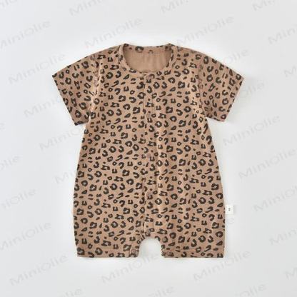 Baby Soft Knit Leopard Print Short Sleeves or Sleeveless Romper - Yellow Short Sleeves Romper - 18-24M - image 1