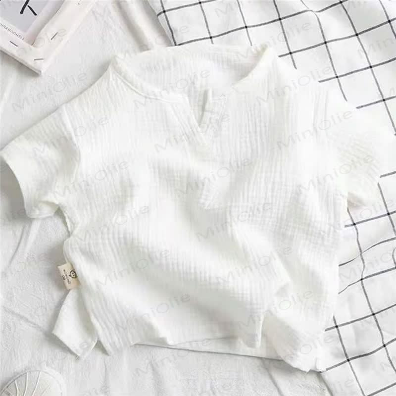 Toddler Solid Color Crinkle Texture Notch Neck T-Shirt - White - 8-9T - image 3