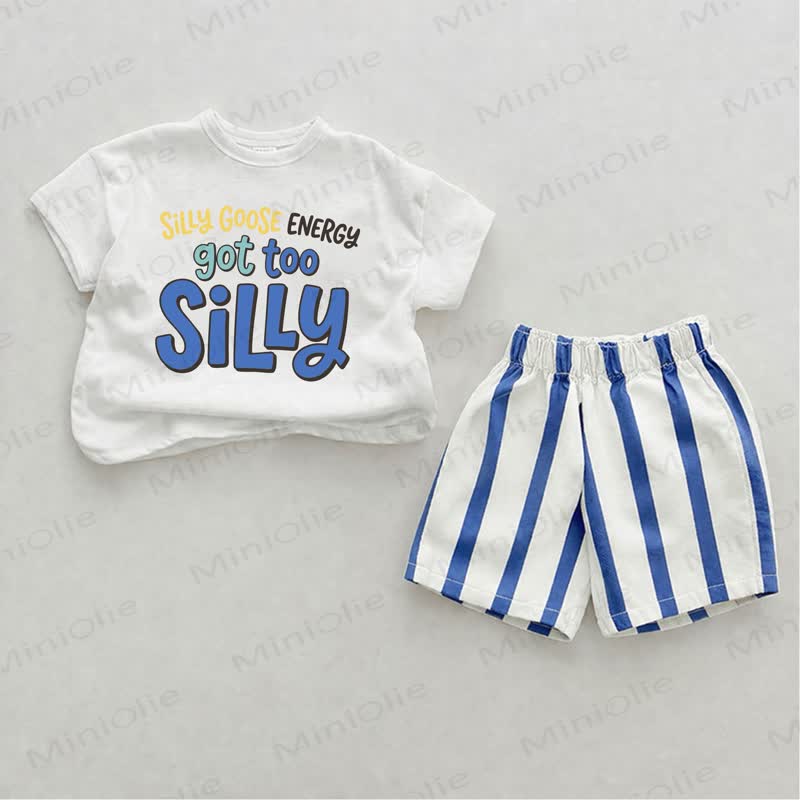 SILLY GOOSE ENERGY GOT TOO SILLY Baby Blue Vertical Striped 2-piece Shorts Set - White&Blue - 2-3T - image 1