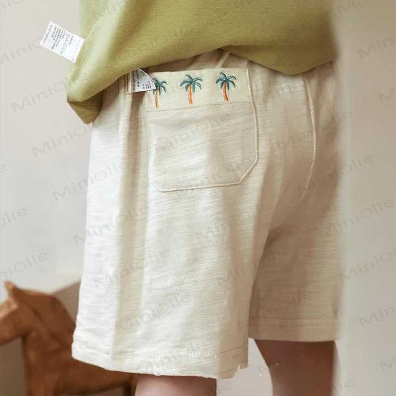 Baby Toddler Palm Embroidery Shorts - Beige - 4-5T - image 2