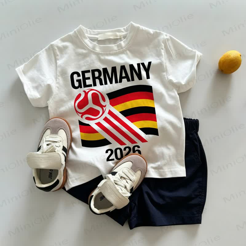 GERMANY 2026 Baby Toddler Soccer Print White Tee and Navy Shorts 2-piece Set - White&Navy - 3-5T - image 1