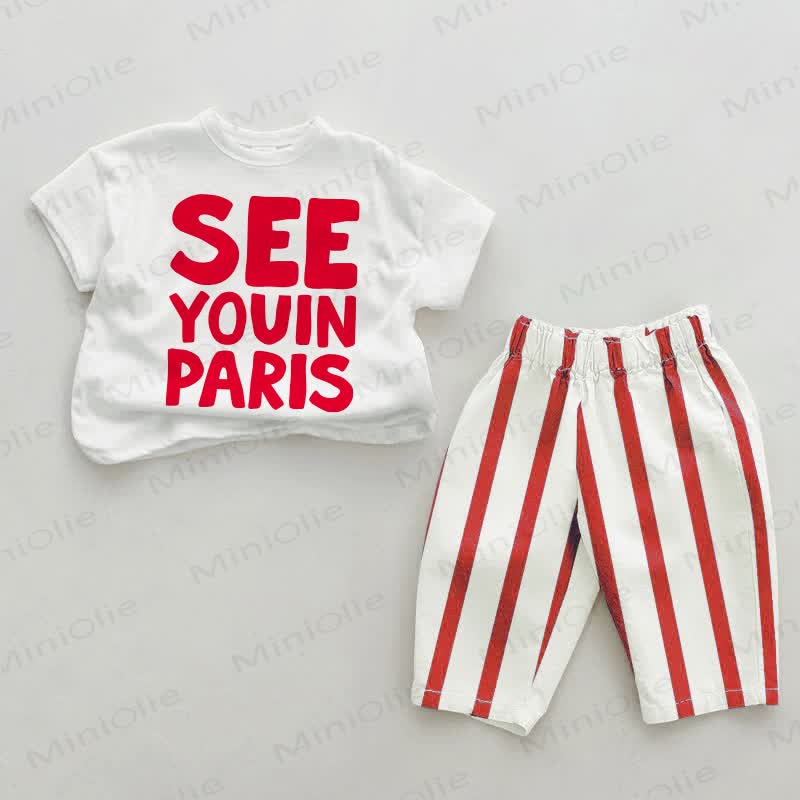 SEE YOU IN PARIS Baby Red Striped 2-piece Set - White&Red - 4-5T - image 1