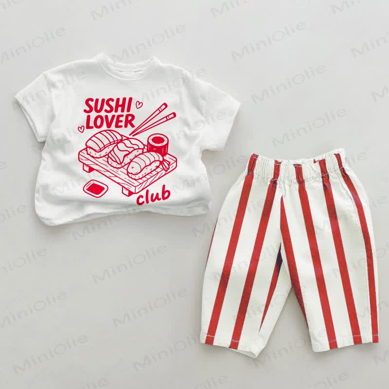 SUSHI LOVER CLUB  Baby Red Striped 2-piece Set - White&Red - 4-5T - image 1