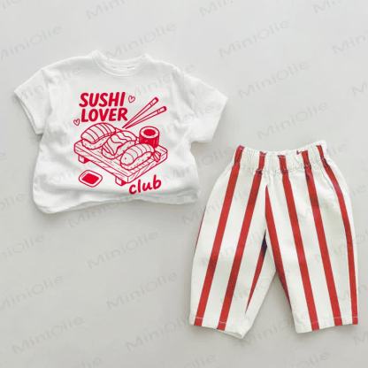 SUSHI LOVER CLUB  Baby Red Striped 2-piece Set - White&Red - 4-5T - image 1