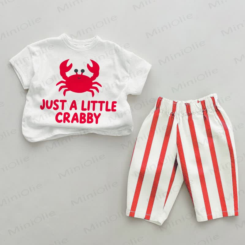 JUST A LITTLE CRABBY Baby Red Vertical Striped 2-piece Set - White&Red - 4-5T - image 1