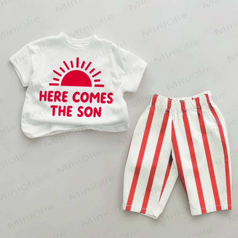 HERE COMES THE SON Baby Red Vertical Striped 2-piece Set - White&Red - 4-5T - image 1