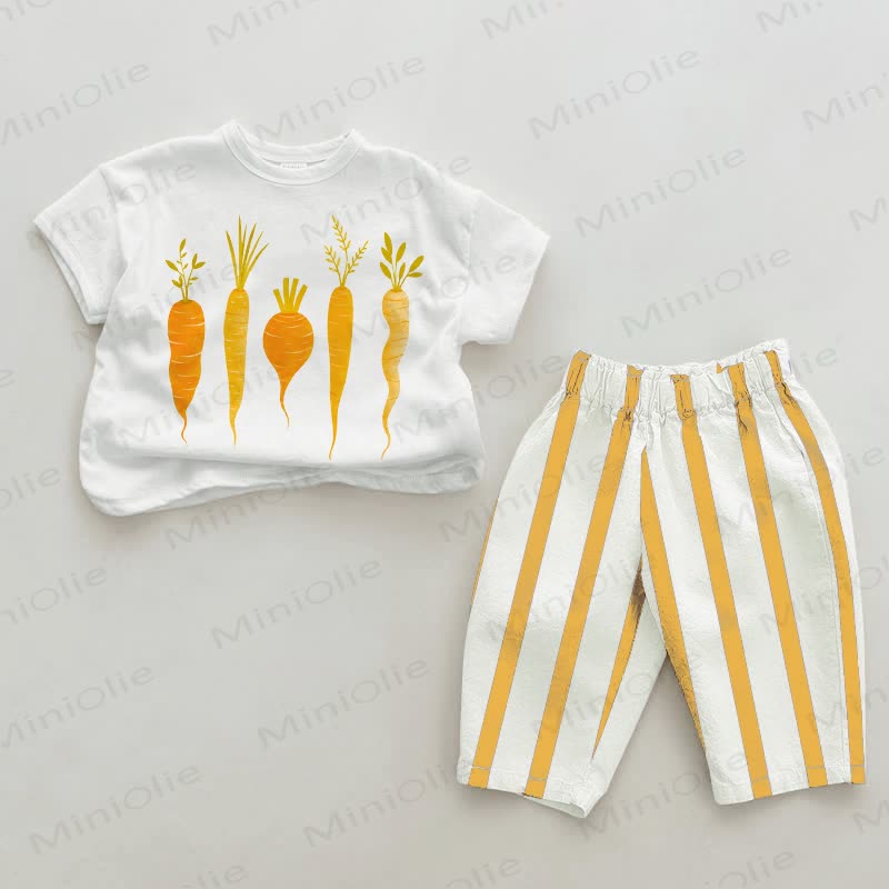 Baby Carrot Print White&Yellow Vertical Striped 2-piece Set - White&Yellow - 2-3T - image 1