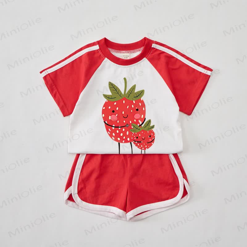 Baby Red Strawberry Print T-shirt Set - Red - 2-3T - image 1