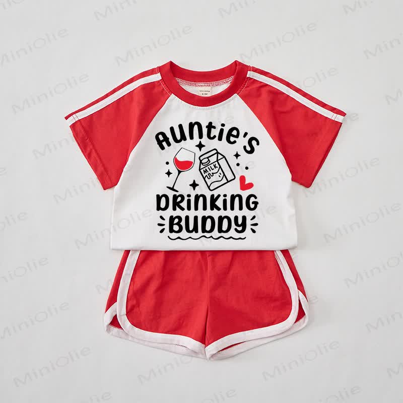 AUNTIE'S DRINKING BUDDY Baby T-shirt and Shorts Set - Red - 2-3T - image 1
