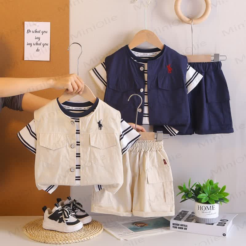 Toddler Boys Vest and Striped T-Shirt and Solid Color Shorts 3-piece Set - image 1