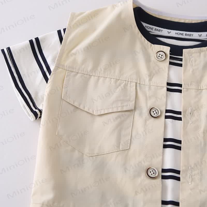 Toddler Boys Vest and Striped T-Shirt and Solid Color Shorts 3-piece Set - image 6