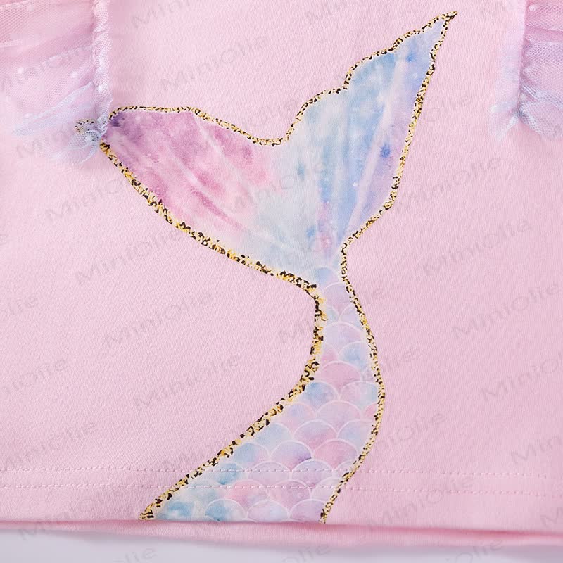 Toddler Girl Mermaid Tee and Rainbow Tulle Skirt Set - image 3