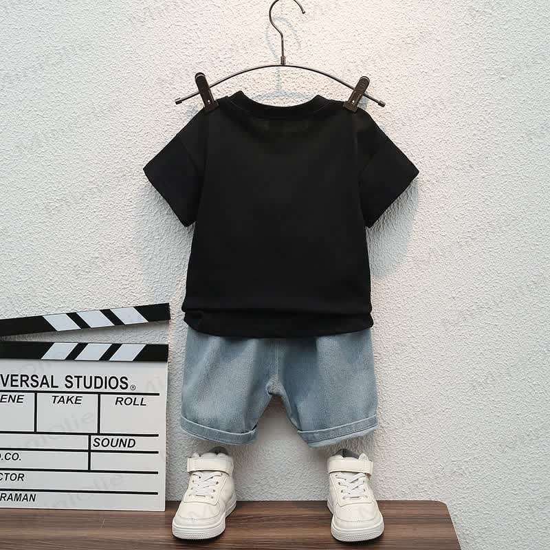 Baby Toddler Boys Astronaut Print T-Shirt and Denim Shorts 2-piece Set - image 3