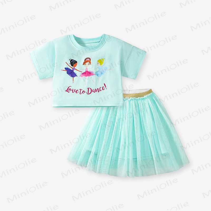 LOVE TO DANCE! Toddler Kid Girl Tee and Skirt Set - Green - 7Y - image 1