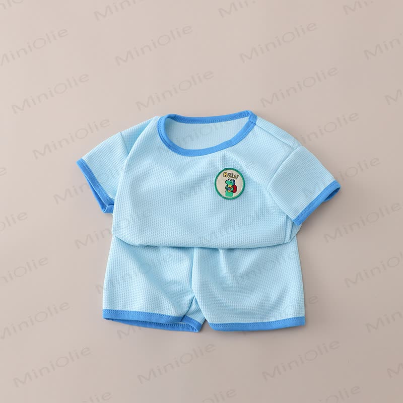 Baby Toddler Animal Waffle Tee and Shorts Set - Blue - 6-7T - image 2