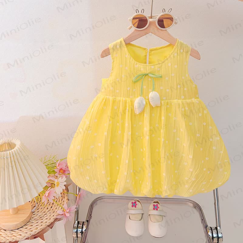 Baby Girls Sleeveless Tulip Bow Dress - Yellow - 4-5T - image 1