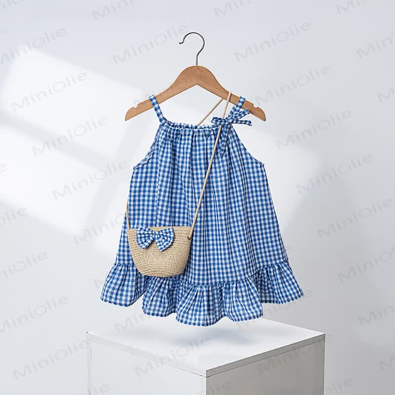 Toddler Girls Gingham Ruffle Dress with Bag - Blue - 4-5T - image 2