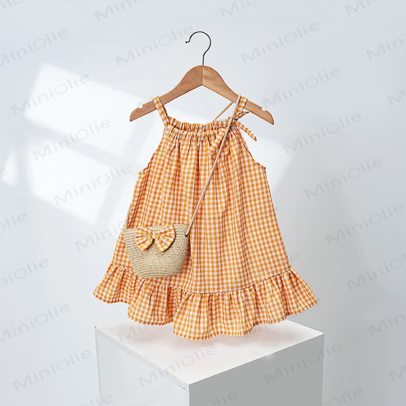 Toddler Girls Gingham Ruffle Dress with Bag - Yellow - 4-5T - image 3
