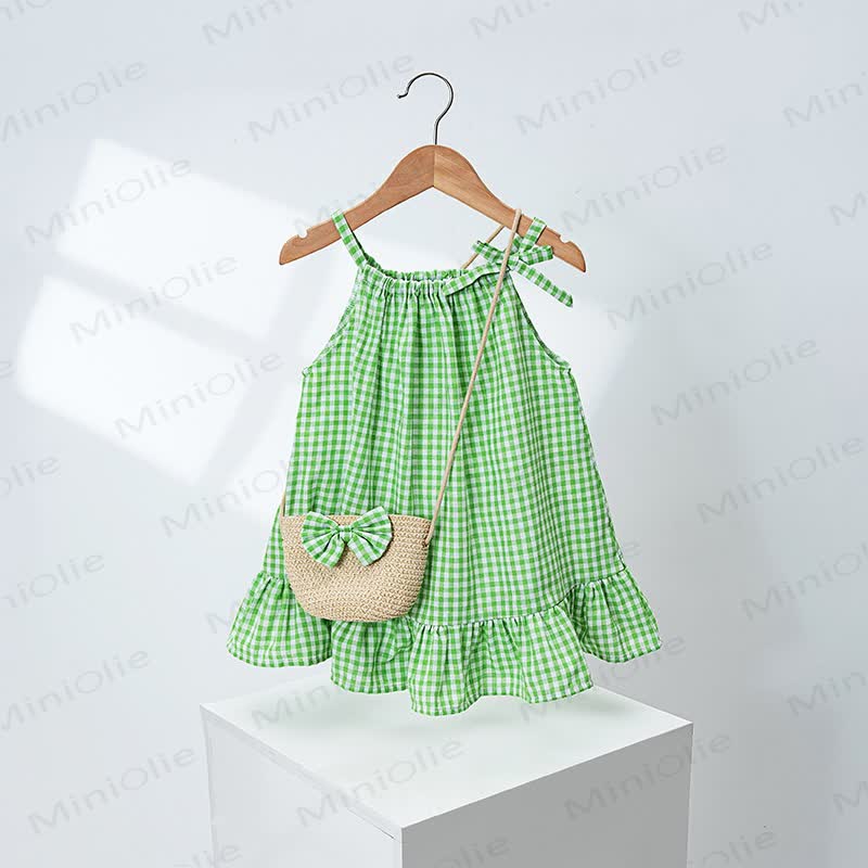 Toddler Girls Gingham Ruffle Dress with Bag - Green - 4-5T - image 5