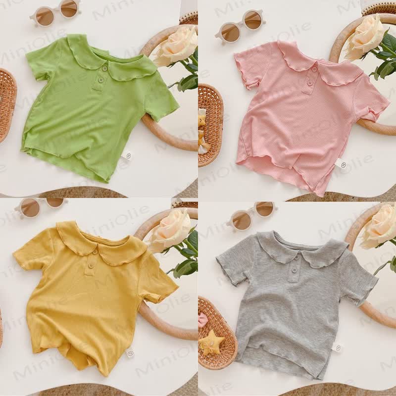 Toddler Girl Solid Color Ruffle Collar Ribbed T-Shirt - image 1