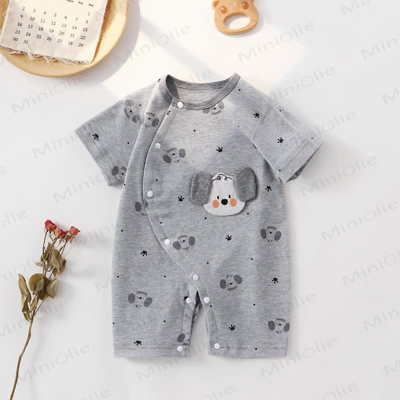 Baby Animal Cotton Short Sleeve Romper - Gray Puppy - 18-24M - image 1