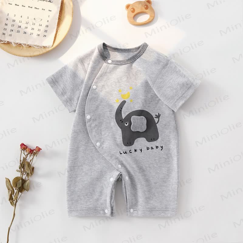 Baby Animal Cotton Short Sleeve Romper - Grey Elephant - 18-24M - image 2