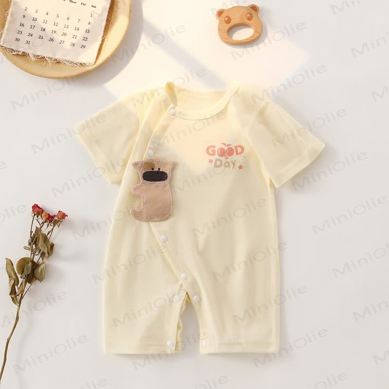 Baby Animal Cotton Short Sleeve Romper - Beige Puppy - 18-24M - image 3