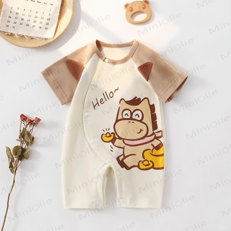Baby Animal Cotton Short Sleeve Romper - Khaki Pony - 18-24M - image 4
