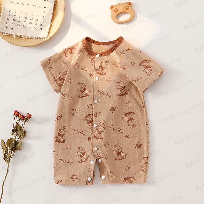 Baby Animal Cotton Short Sleeve Romper - Khaki Star - 18-24M - image 5