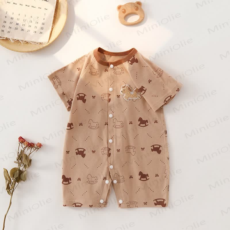 Baby Animal Cotton Short Sleeve Romper - Khaki Trojan Horse - 18-24M - image 6