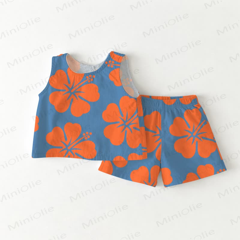 Baby Toddler Blue Hibiscus Top and Shorts 2-piece Set - Blue - 3-4T - image 1