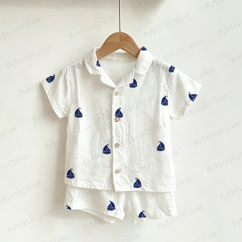 Toddler Boys White Sailing Boat Shirt and Shorts 2-piece Set - White - 3-5T - image 1