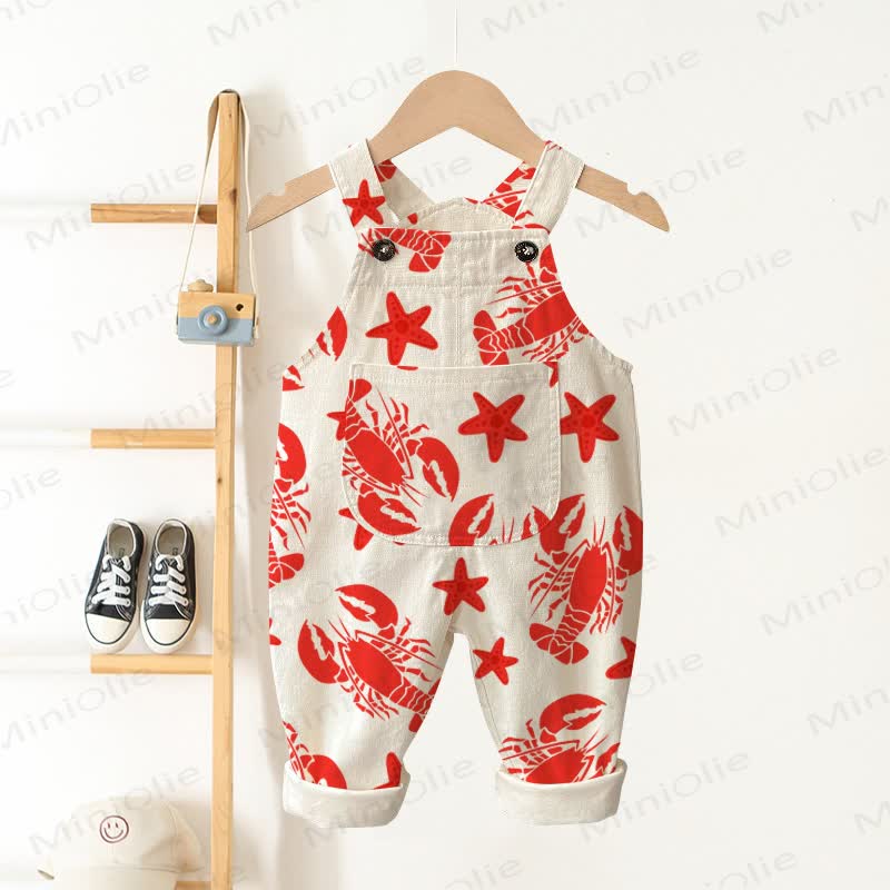Baby Toddler Beige Lobster&Starfish Overalls - Beige - 3-5T - image 1