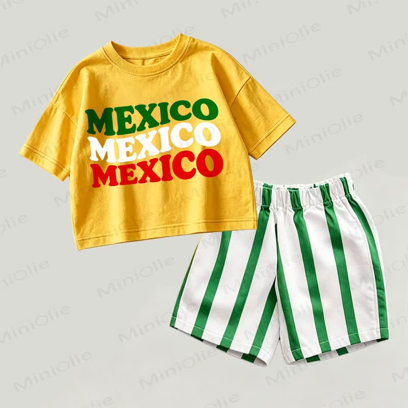 MEXICO MEXICO MEXICO Baby Yellow&Green Mexico Top and Striped Shorts 2-piece Set - Yellow&Green - 2-3T - image 1
