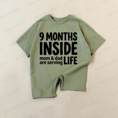 9 MONTHS INSIDE MOM&DAD ARE SERVING LIFE Baby Green Romper - Green - 18-24M - image 1