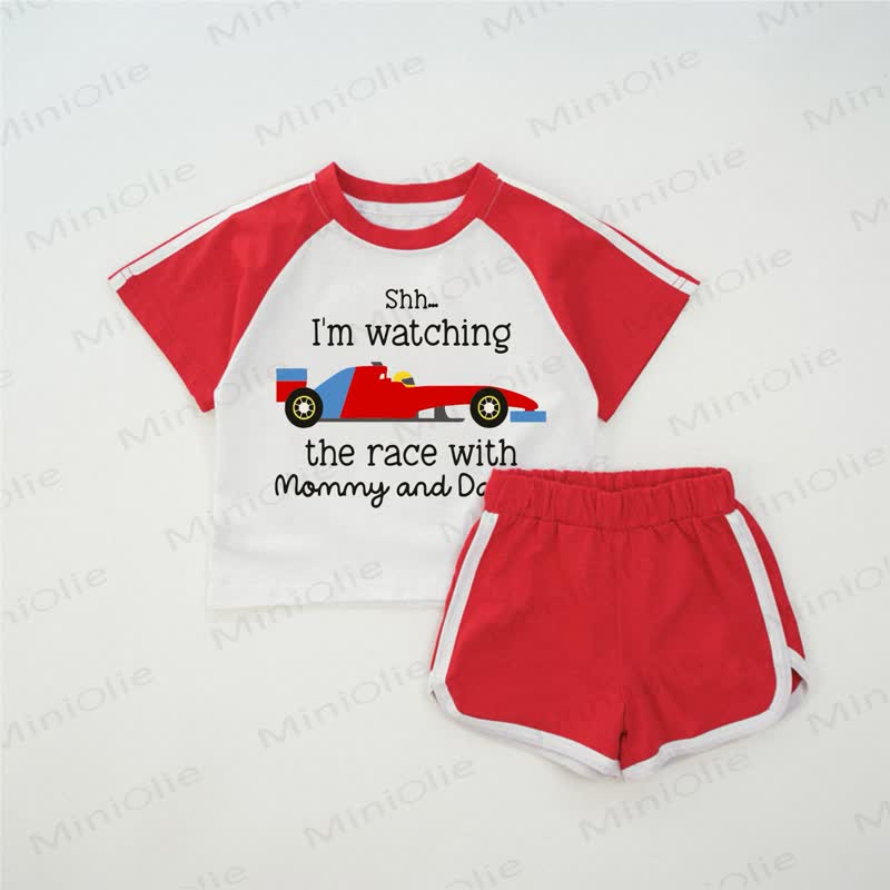 SHH_ I'M WATCHING THE RACE WITH MOMMY AND DADDY Baby Red T-shirt Set - Red - 2-3T - image 1